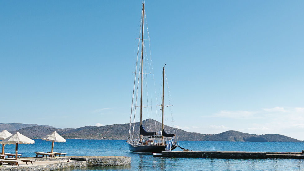 Elounda Peninsula Eliana K. yacht in front of hotels dock Elounda Peninsula Eliana K. yacht in front of hotels dock