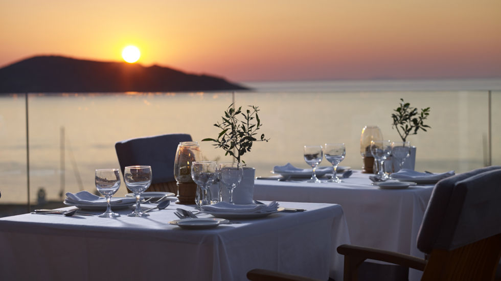 Porto Elounda Nafsika Restaurant at sunset Porto Elounda Nafsika Restaurant at sunset